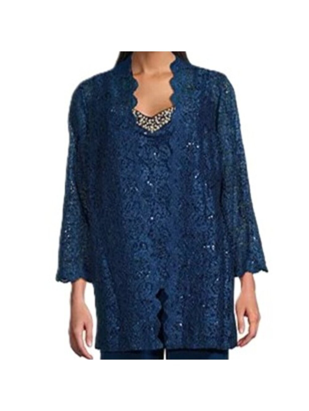 R & M Richards Women's Pearl Embellished 2 Pc Top & Jacket Peacock Size 12 NWT